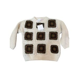 Zara‎ Sweater Toddler 2-3 Years Cream Crochet Granny Square Knit Pullover Boho
